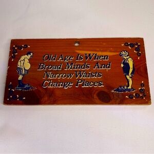 VTG wood plaque w/ humorous “Old Age” quote & old couple graphics Depoe Bay OR